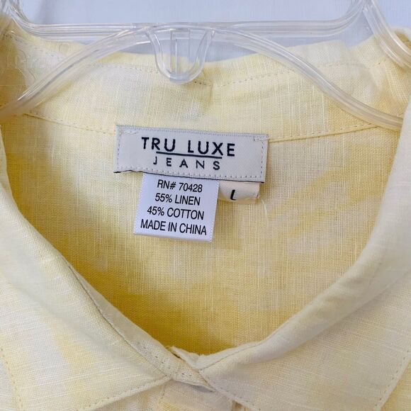 Tru Luxe Jeans Top Women Large Yellow TieDye Button Beach Comfy Linen Blend NWT - Picture 3 of 8